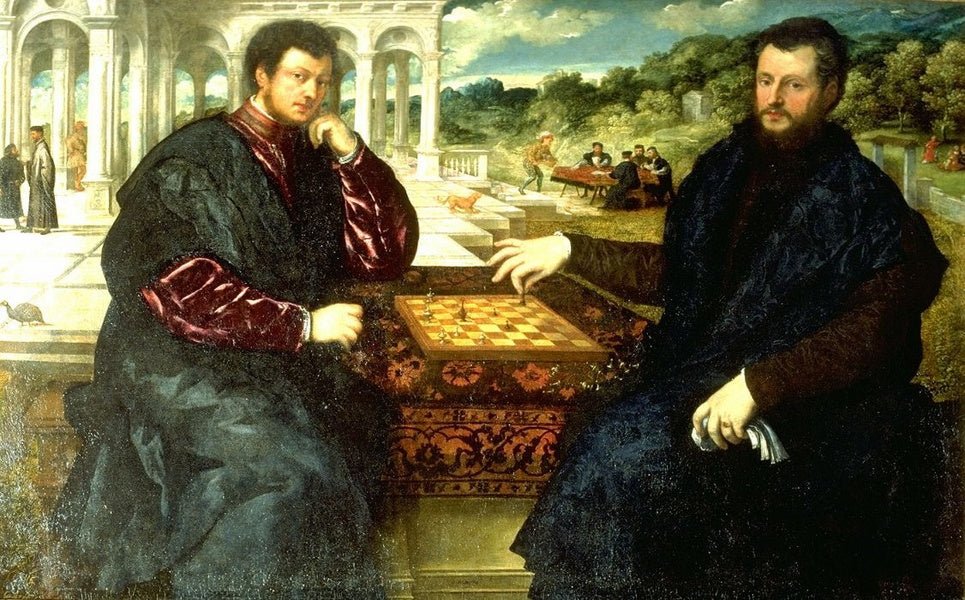 Two Chessplayers, vintage artwork by Paris Bordone, A3 (16x12") Poster Print