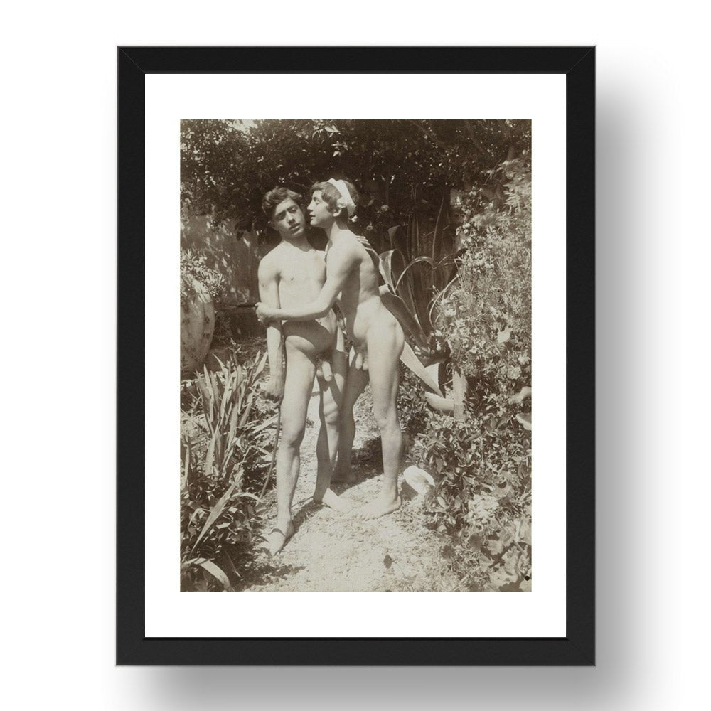 two embracing males, historic homo-erotic photograph by Wilhelm von Gloeden, 17x13" Frame