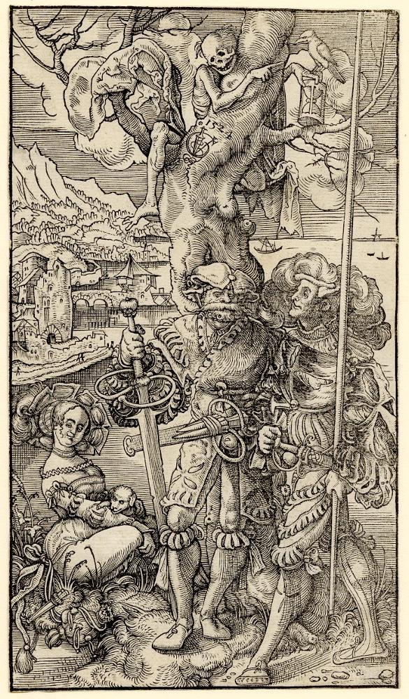 Two Mercenaries and a Woman with Death in a Tree, vintage artwork by Urs Graf, A3 (16x12") Poster Print