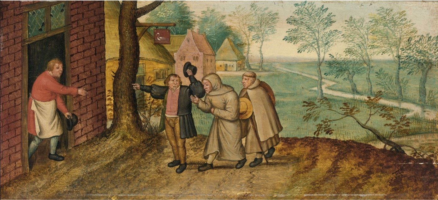Two Monks in Front of an Inn, vintage artwork by Pieter Brueghel the Younger, A3 (16x12") Poster Print