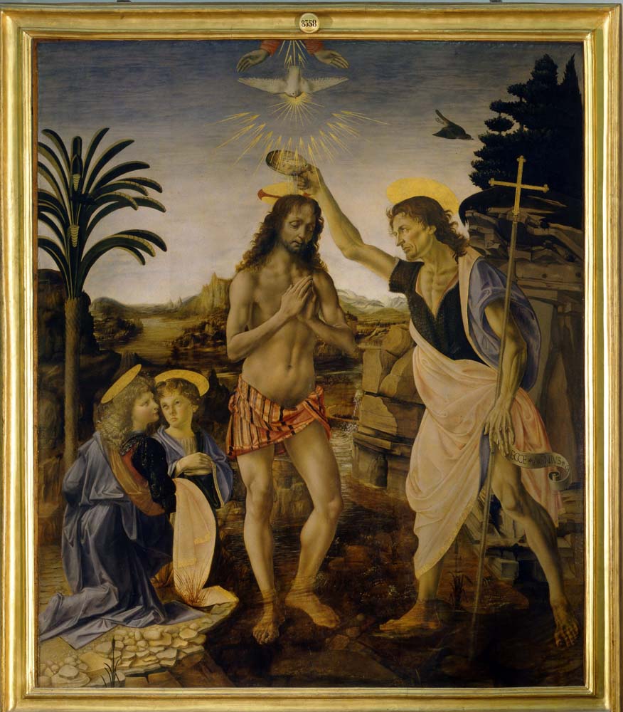 baptism of christ by Verrocchio/Leonardo da Vinci, 12x8" (A4) Poster