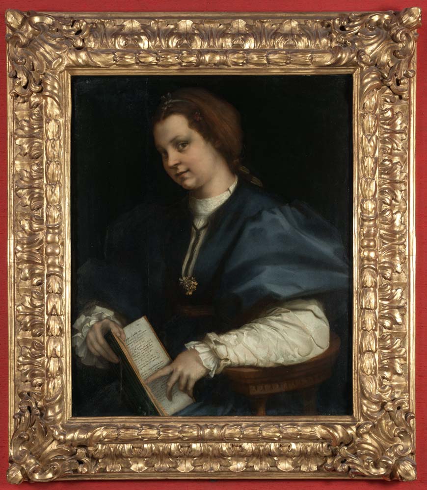 lady with a book of petrarchs rhyme by A. del Sarto, 12x8" (A4) Poster