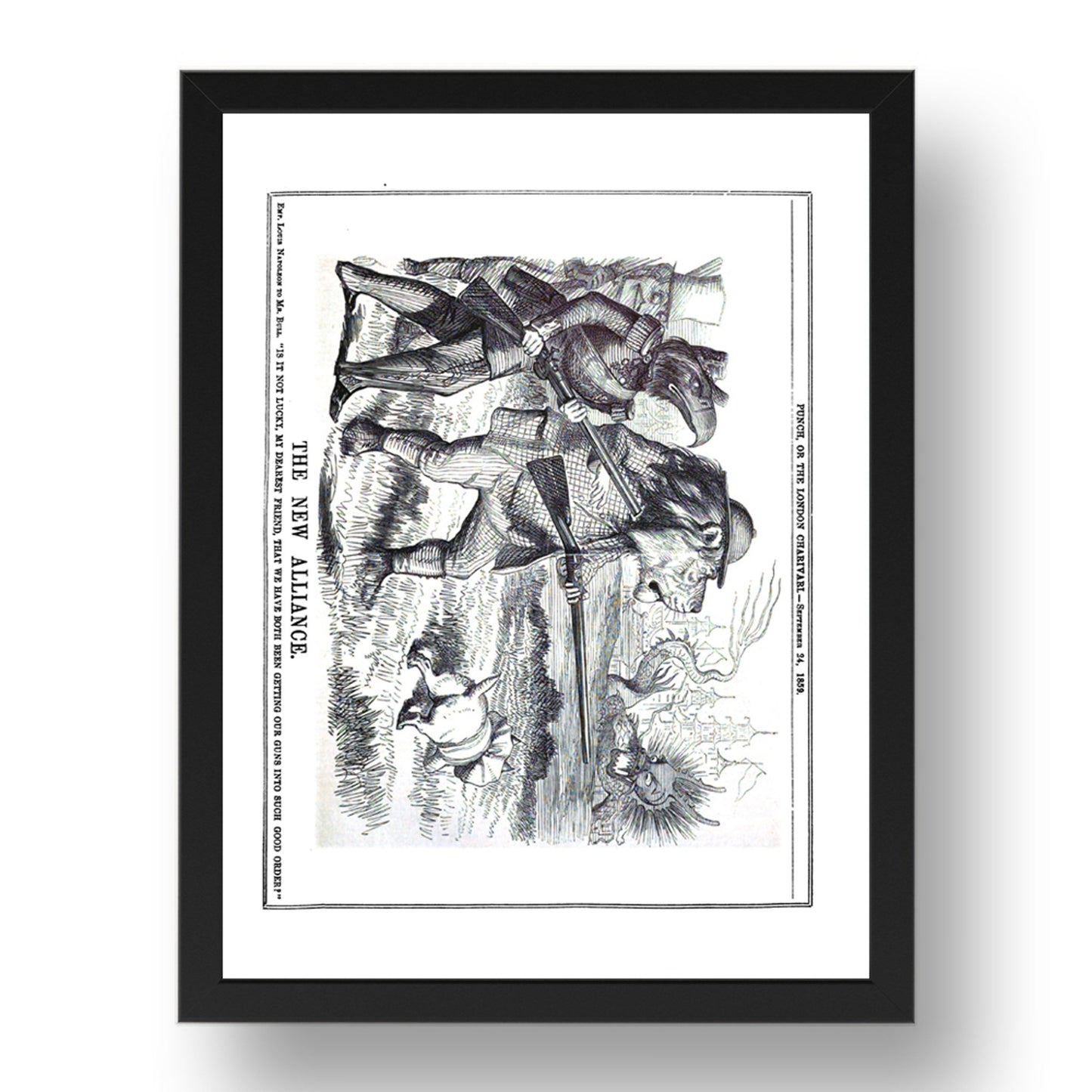 Uk Lion French Rooster Chinese Dragon 2nd Opium War 1859, vintage historic poster in 17x13"(A3) Frame