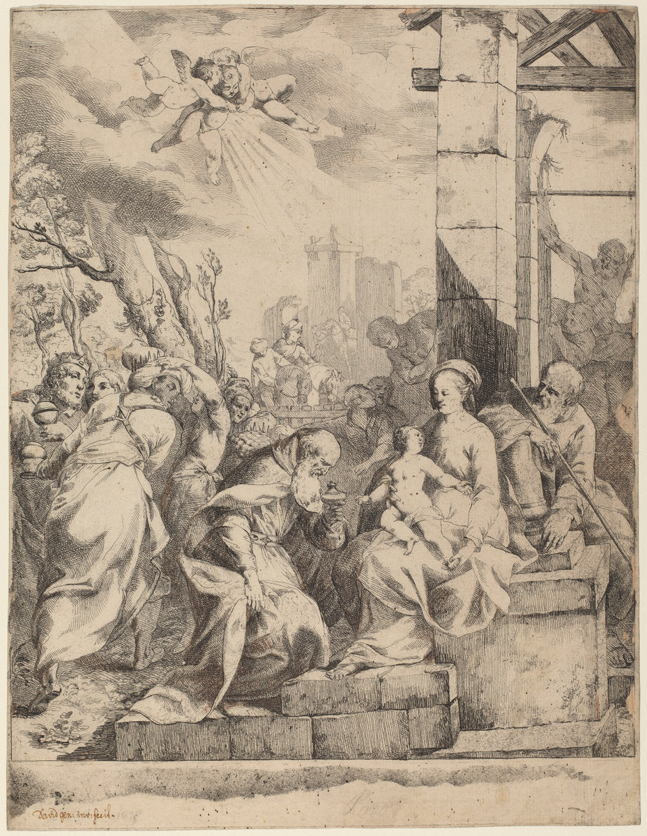 The Adoration of the Magi by Giovanni David after Scarsellino (Italian, 1743 - 1790), 16X12"(A3)Poster Print