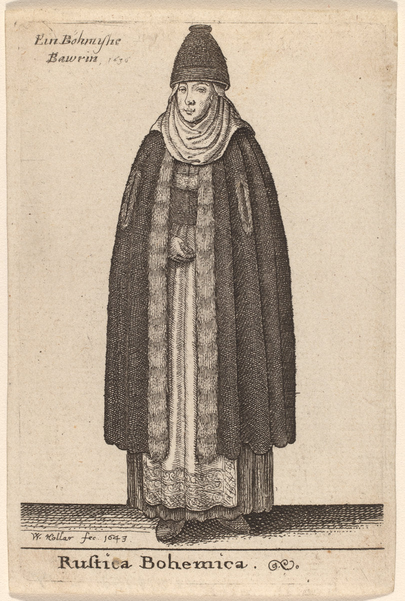 Rustica Bohemica by Wenceslaus Hollar (Bohemian, 1607 - 1677), 16X12"(A3)Poster Print