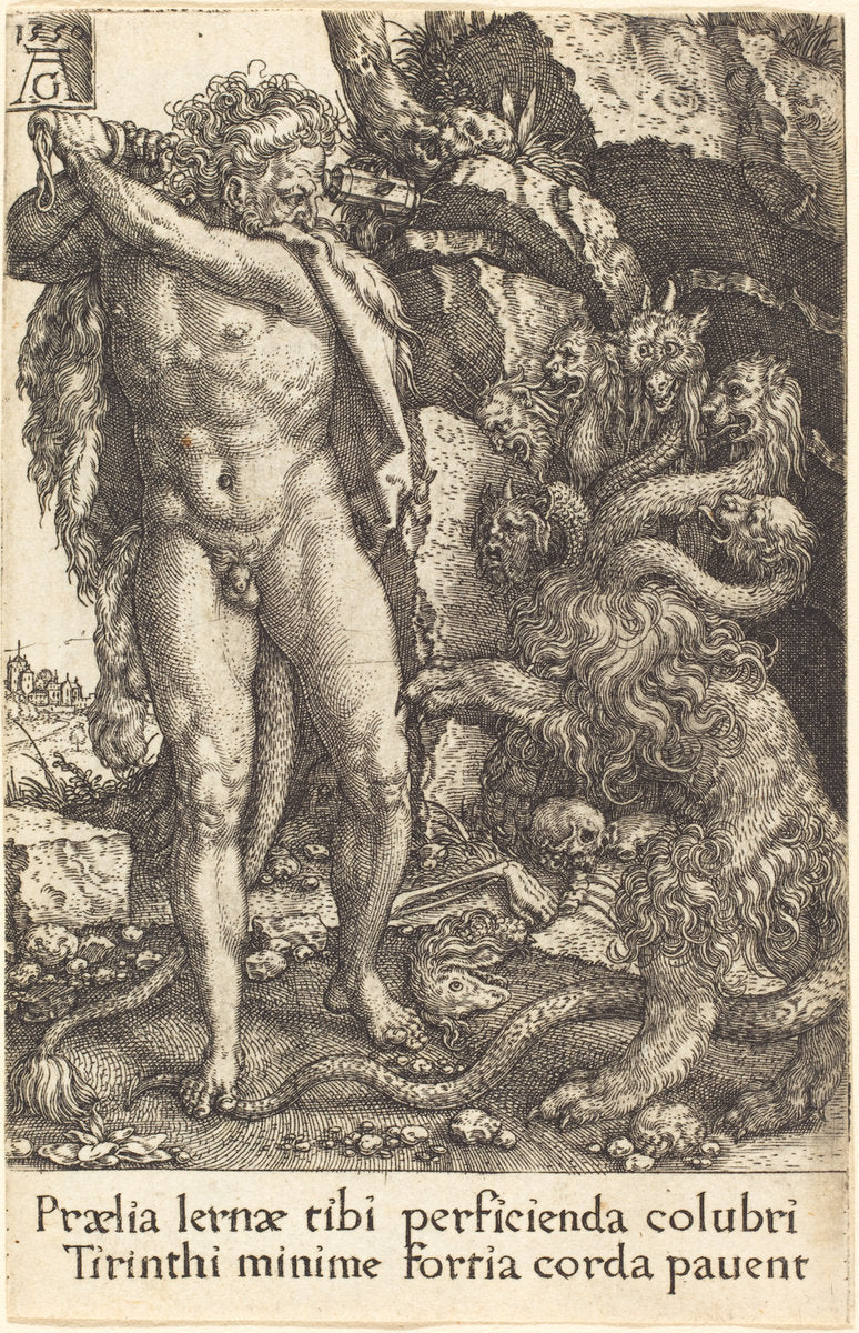 Hercules Fighting with the Hydra of Lernea by Heinrich Aldegrever (German, 1502 - 1555/1561), 16X12"(A3)Poster Print
