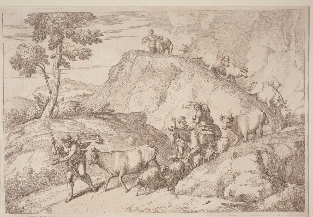 An Elderly Shepherd Leading the Flock by Gaetano Zompini, after Giovanni Benedetto Castiglione (Italian, 1700 - 1778), 16X12"(A3)Poster Print