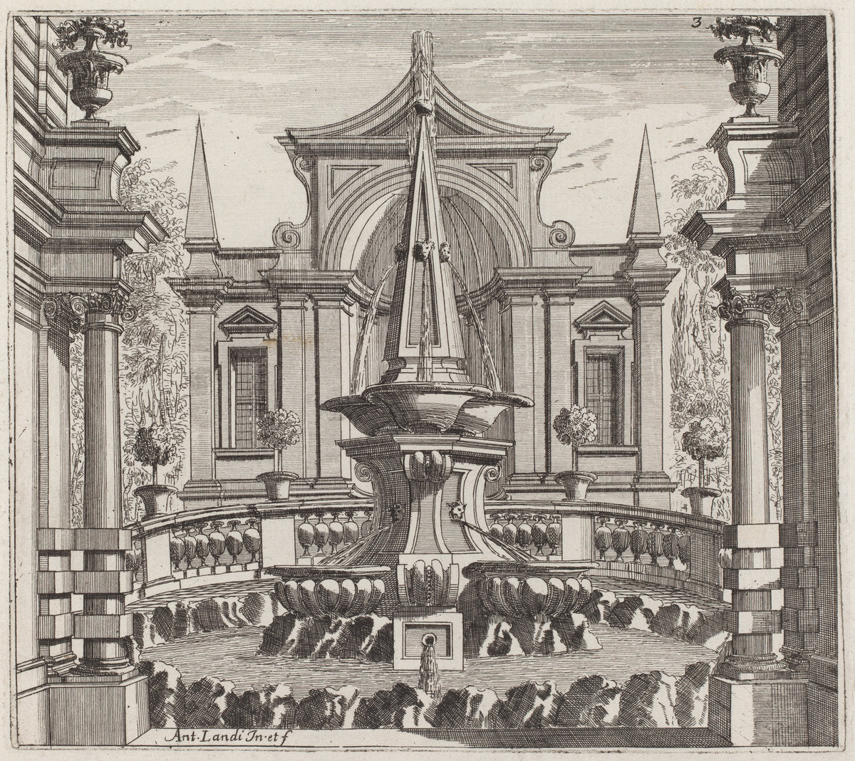 Fantastic Garden with a Fountain and a Garden Pavilion by Giuseppe Antonio Landi (Italian, 1713 - 1791), 16X12"(A3)Poster Print