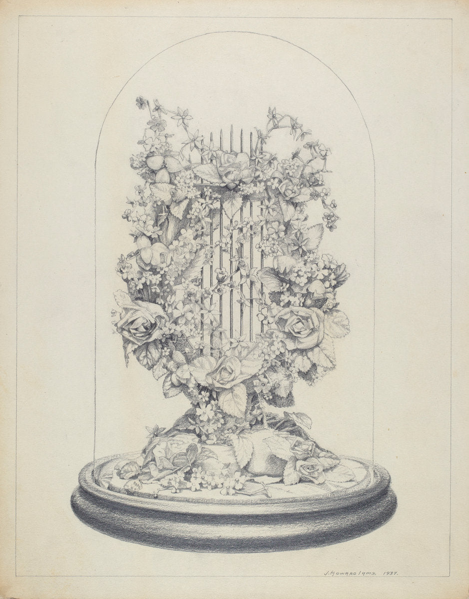 Glass Globe - Wax Flowers by J. Howard Iams (American, active c. 1935), 16X12"(A3)Poster Print