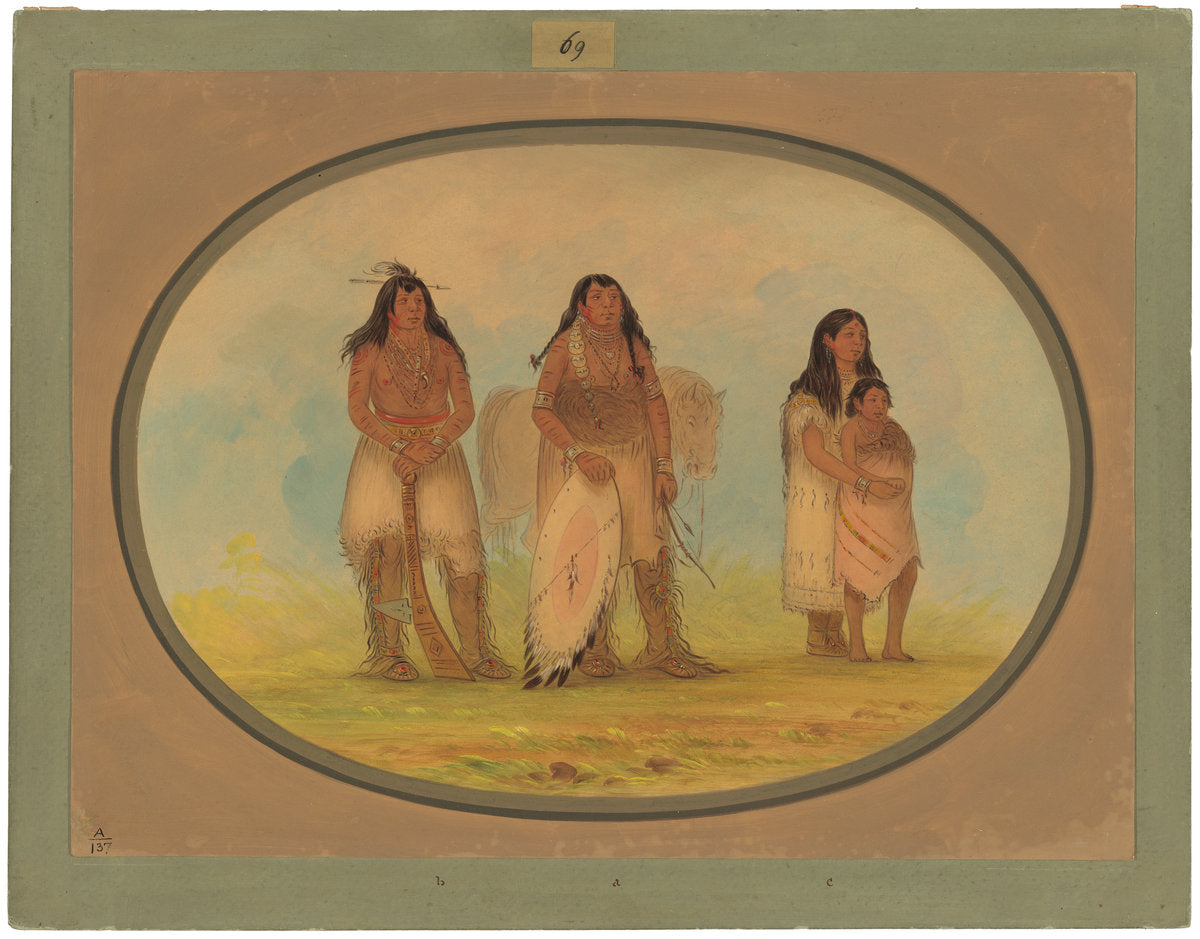 Four Kiowa Indians by George Catlin (American, 1796 - 1872), 16X12"(A3)Poster Print