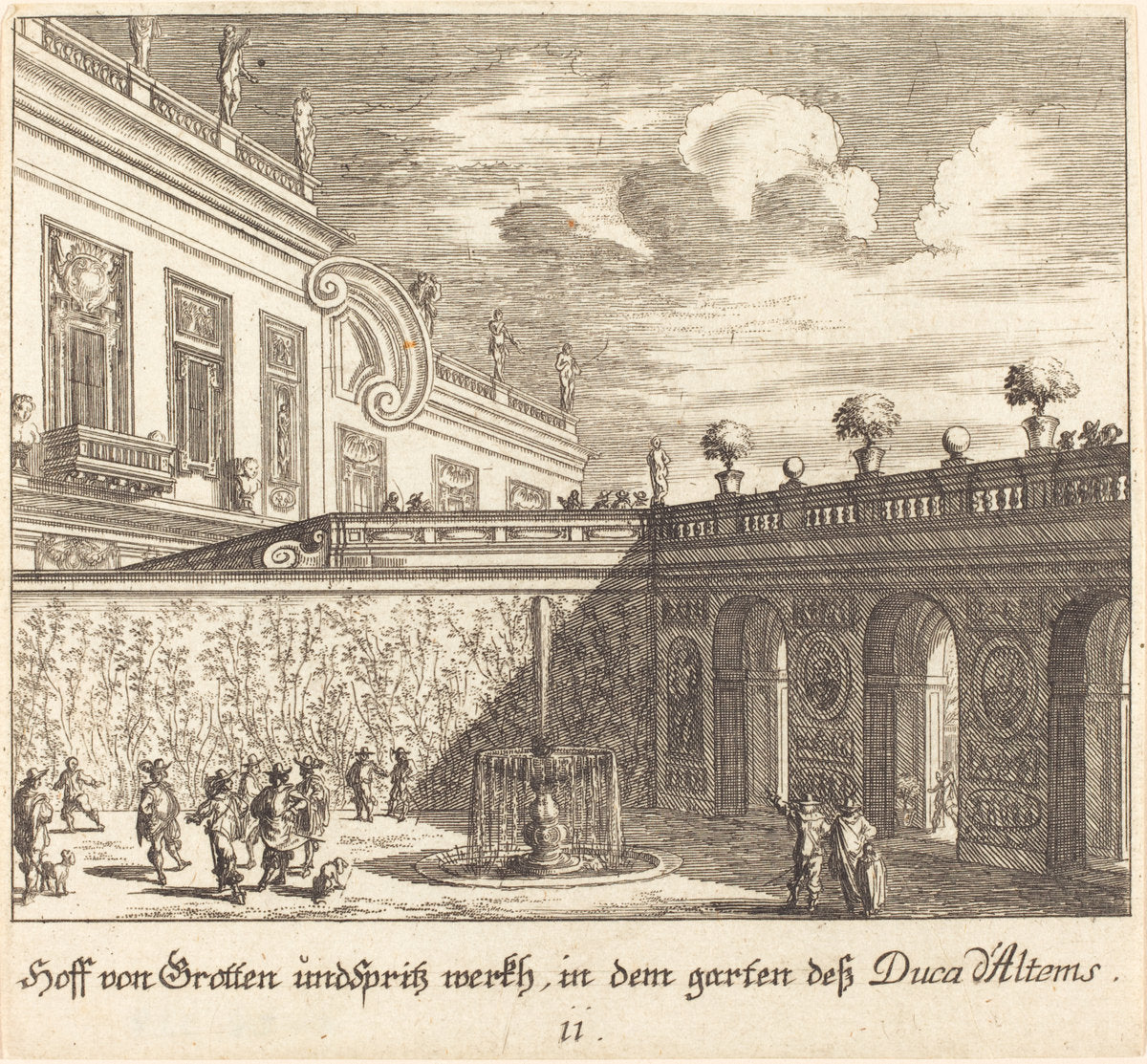 Garden, Duke d'Altems by Melchior Küsel after Johann Wilhelm Baur (German, 1626 - 1683), 16X12"(A3)Poster Print