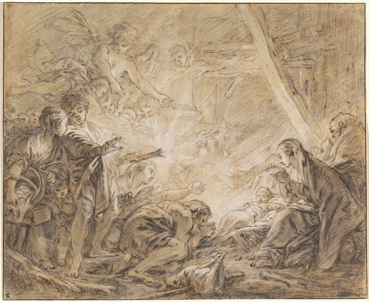 The Adoration of the Shepherds by François Boucher (French, 1703 - 1770), 16X12"(A3)Poster Print