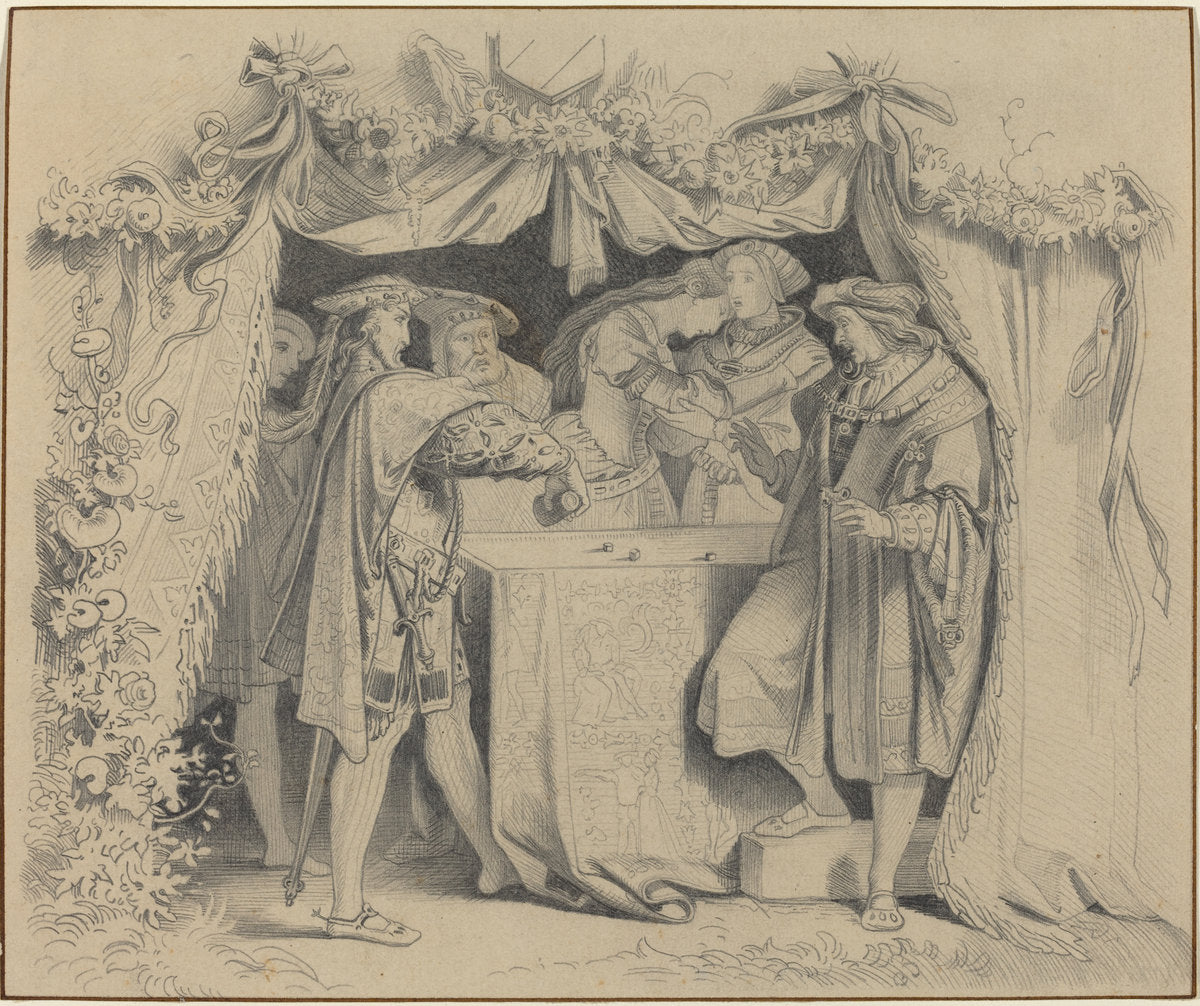 graphite on laid paper by German 19th Century (Men Throwing Dice), 16X12"(A3)Poster Print