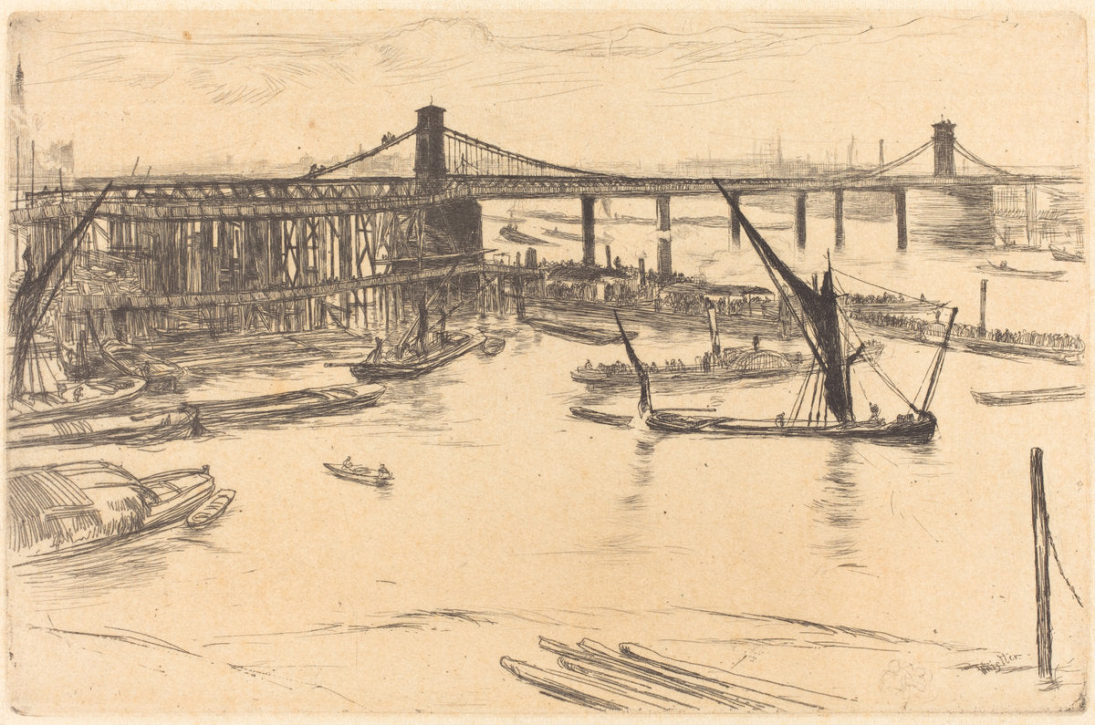 Old Hungerford Bridge by James McNeill Whistler (American, 1834 - 1903), 16X12"(A3)Poster Print