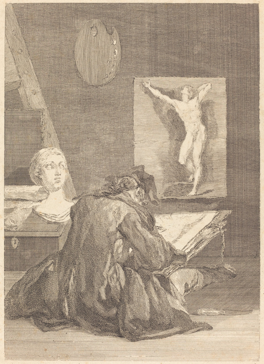 Le Dessinateur (The Draughtsman) by Jean-Jacques Flipart after Jean Siméon Chardin (French, 1719 - 1782), 16X12"(A3)Poster Print