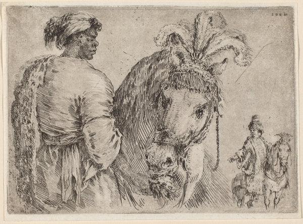 Negro Feeding a Horse by Stefano Della Bella (Italian, 1610 - 1664), 16X12"(A3)Poster Print