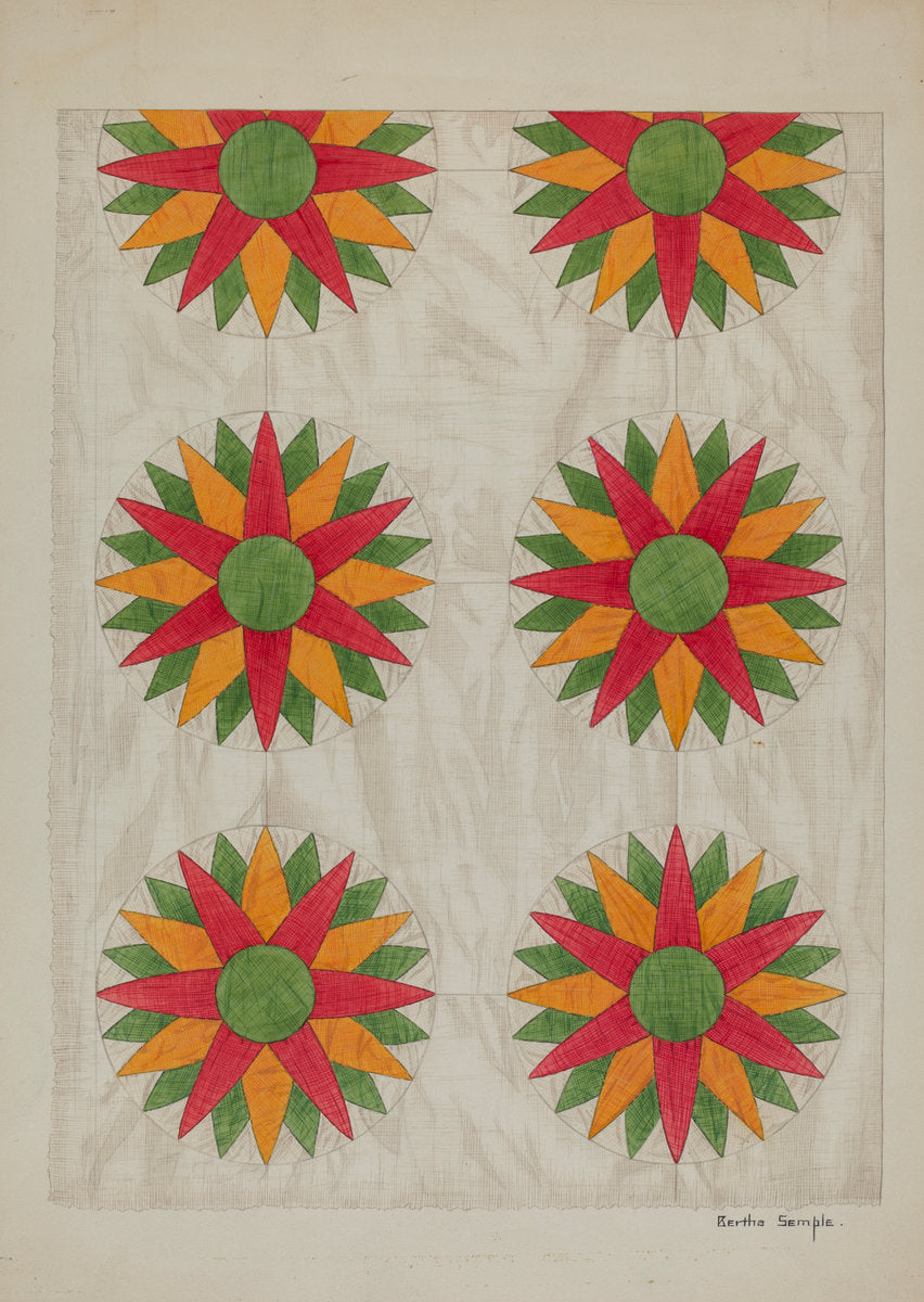 Patchwork Quilt - Top by Bertha Semple (American, active c. 1935), 16X12"(A3)Poster Print