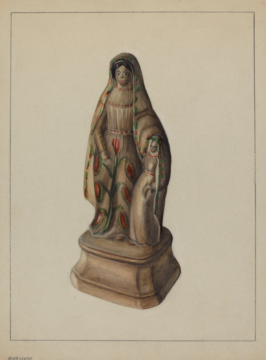Pa. German Chalkware Mother and Child by Mina Lowry (American, 1894 - 1942), 16X12"(A3)Poster Print
