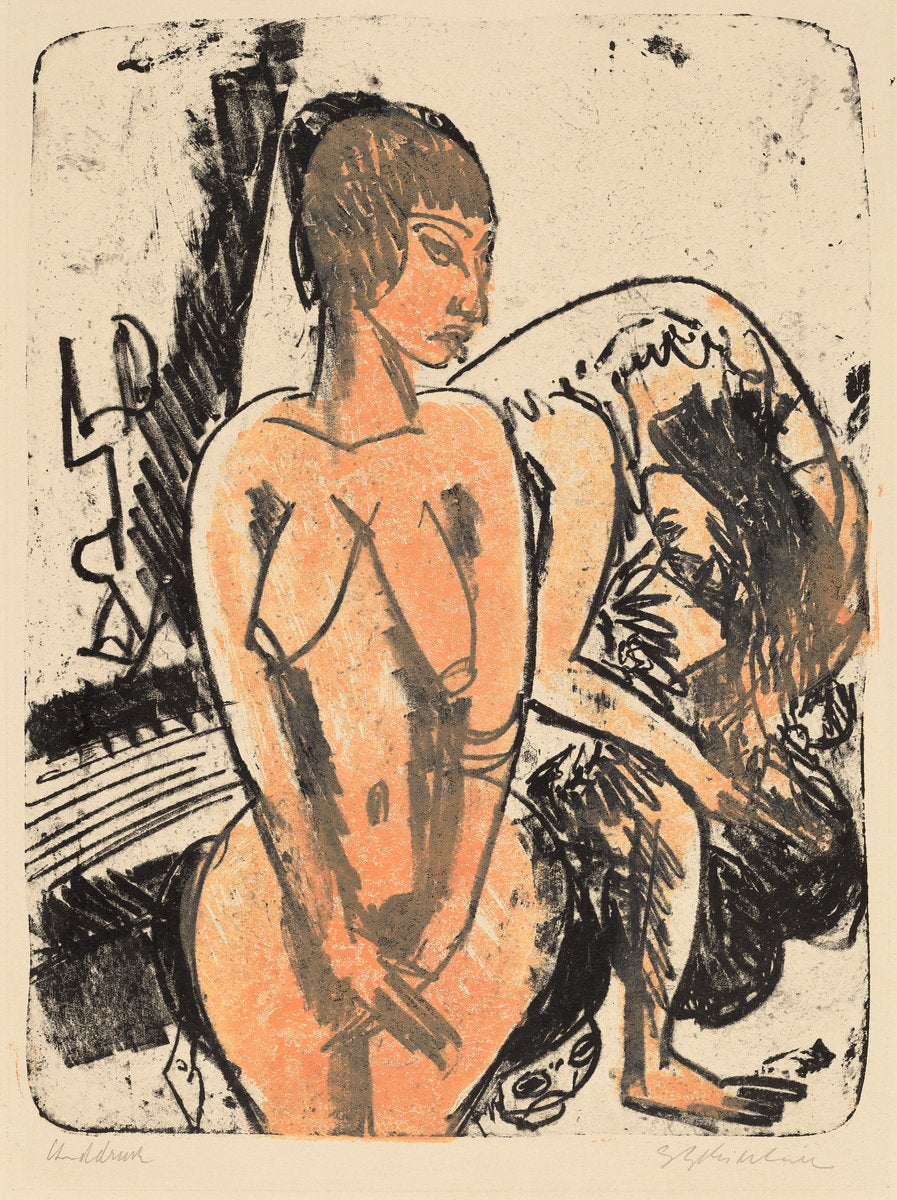Two Women by Ernst Ludwig Kirchner (German, 1880 - 1938), 16X12"(A3)Poster Print