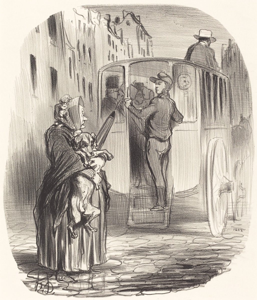 Désolé, citoyenne... je ne reçois pas de chiens... by Honoré Daumier (French, 1808 - 1879), 16X12"(A3)Poster Print