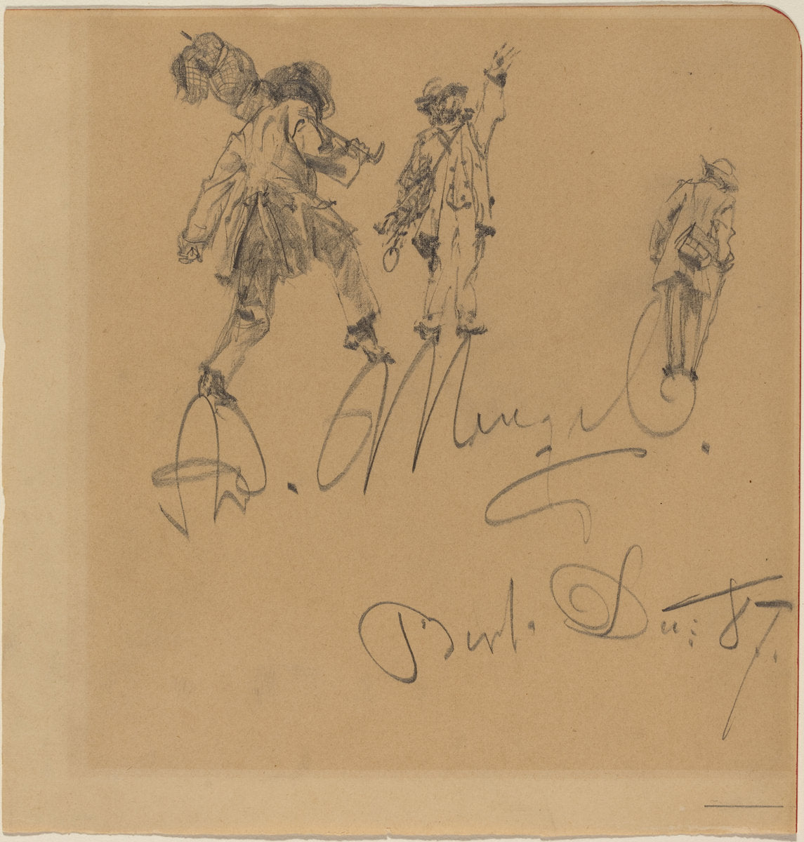 Three Hobos on the Artist's Signature by Adolph Menzel (German, 1815 - 1905), 16X12"(A3)Poster Print