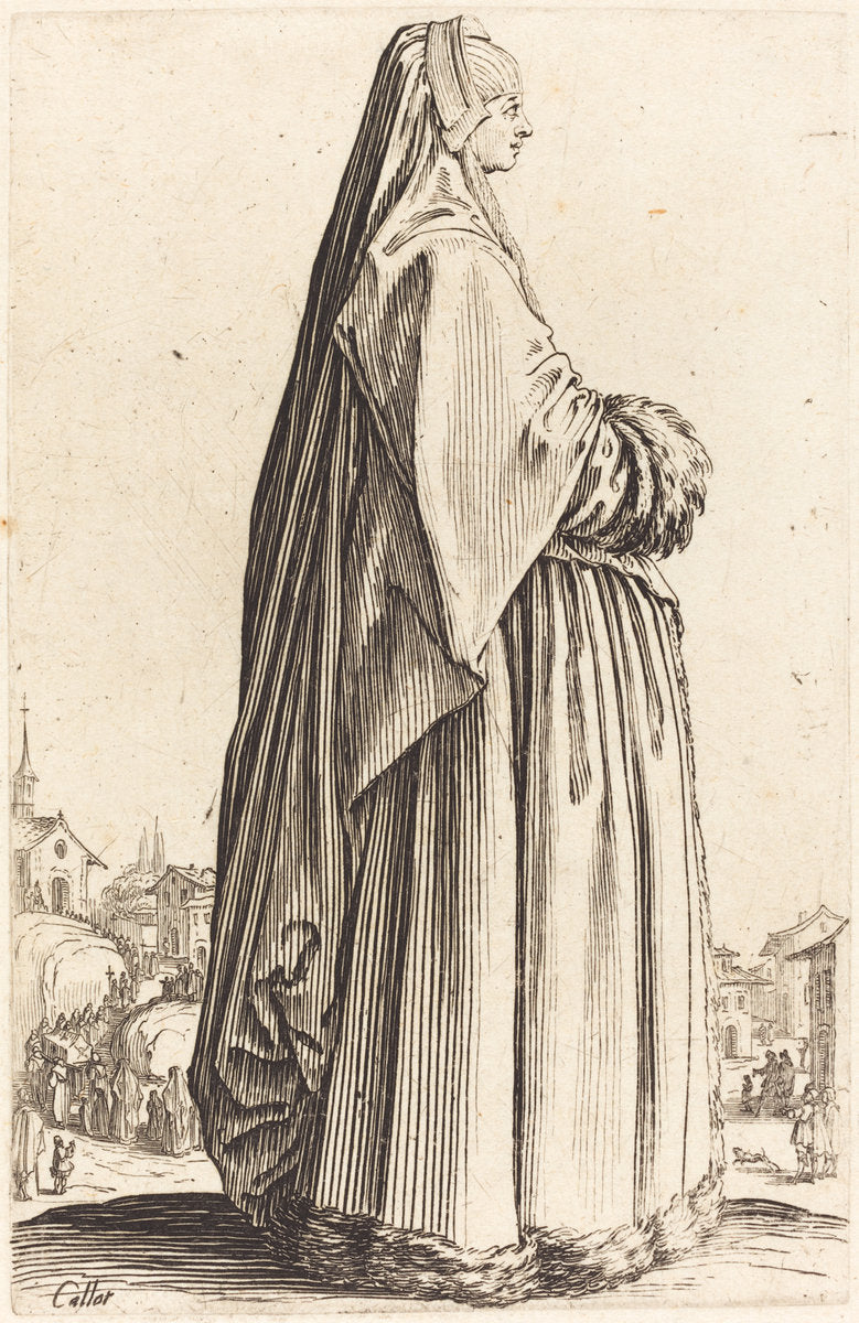Noble Woman Wearing a Veil and a Dress Trimmed in Fur by Jacques Callot (French, 1592 - 1635), 16X12"(A3)Poster Print