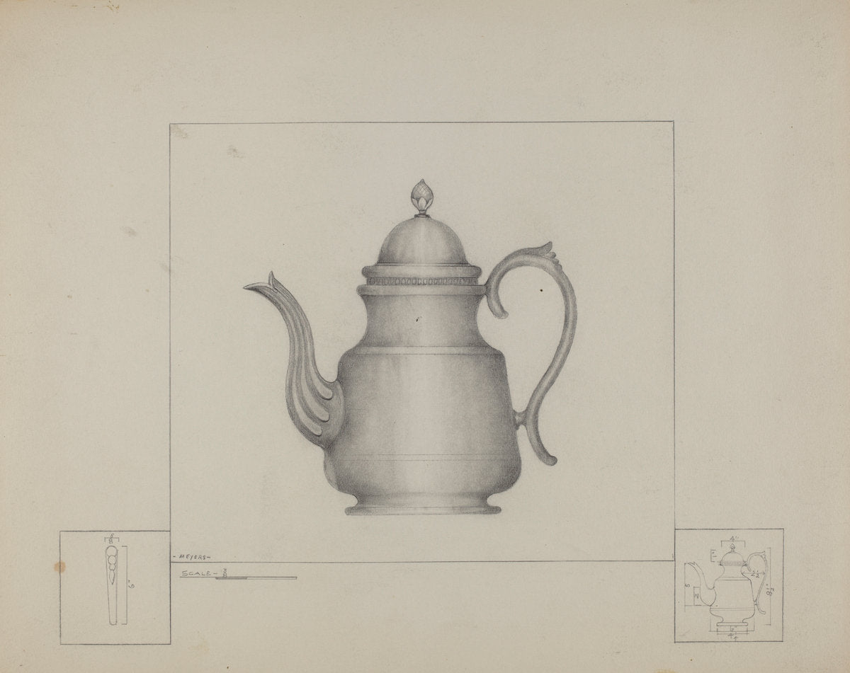 Pewter Teapot by Henry Meyers (American, active c. 1935), 16X12"(A3)Poster Print