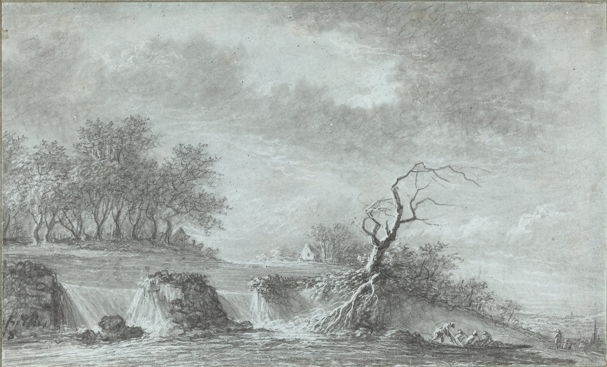 Riverscape with a Waterfall by Aignan-Thomas Desfriches (French, 1715 - 1800), 16X12"(A3)Poster Print