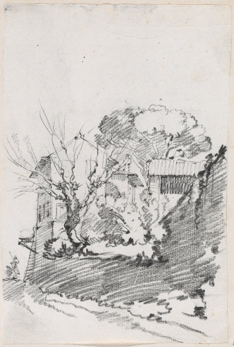 Houses beside a Road in Italy by Joseph-Marie Vien (French, 1716 - 1809), 16X12"(A3)Poster Print