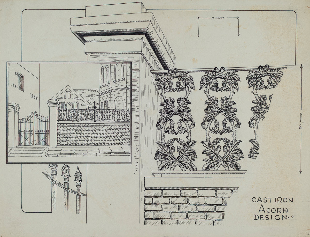 Cast Iron Fence Railing by Ray Price (American, active c. 1935), 16X12"(A3)Poster Print