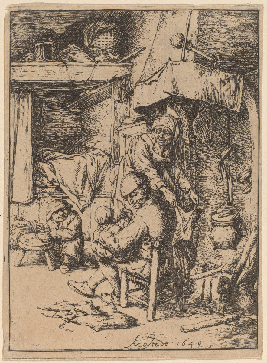 The Pater Familias by Adriaen van Ostade (Dutch, 1610 - 1685), 16X12"(A3)Poster Print