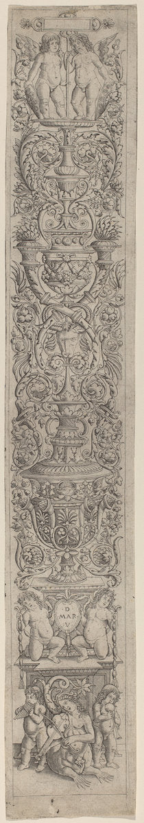 Ornament Panel: Nereid and Two Children Playing Musical Instruments by Giovanni Pietro Birago and Zoan Andrea (Italian, active 1471 - 1513 or after), 16X12"(A3)Poster Print