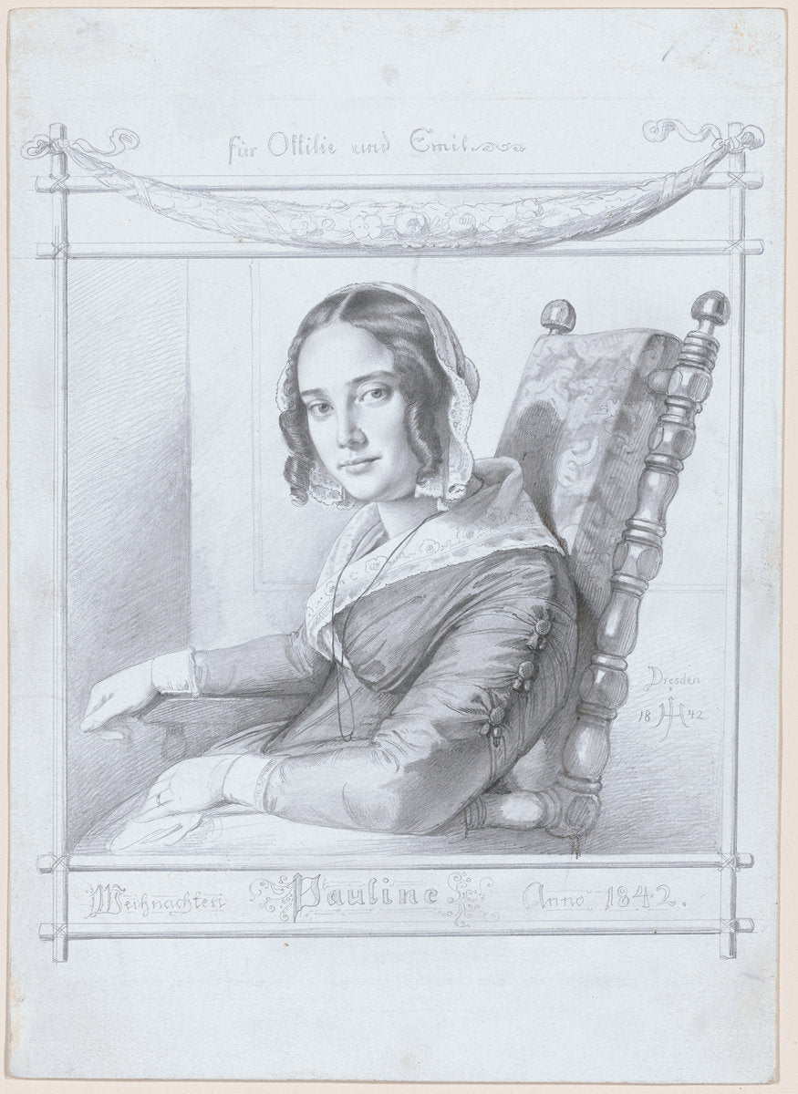 Pauline, the Wife of the Artist by Julius Hübner (German, 1806 - 1882), 16X12"(A3)Poster Print