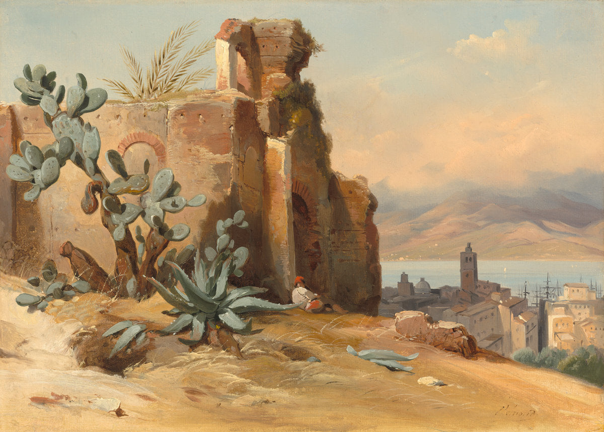 Ancient Ruins near Messina, Sicily by Jean-Charles-Joseph Rémond (French, 1795 - 1875), 16X12"(A3)Poster Print