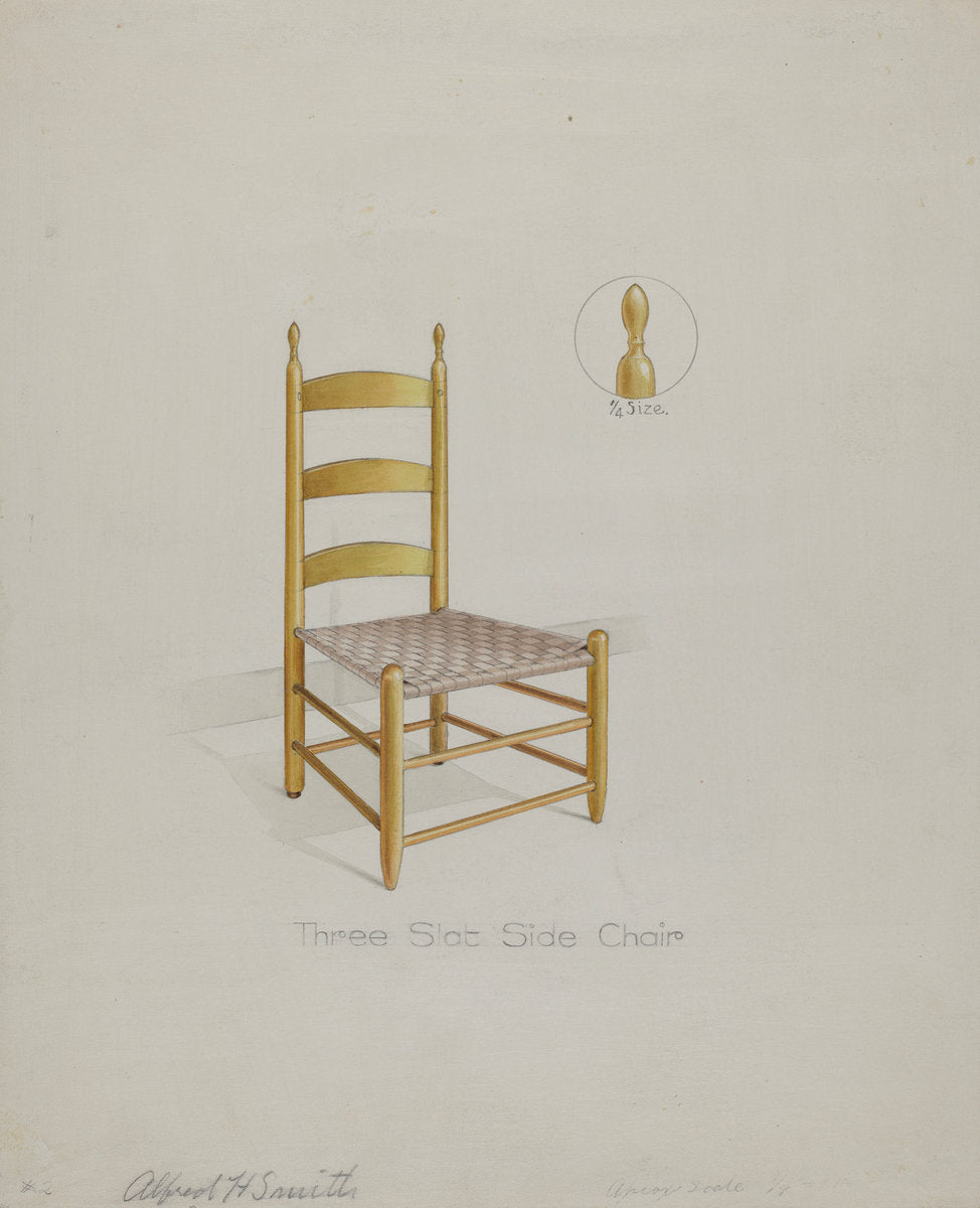 Shaker Three Slat Chair by Alfred H. Smith (American, active c. 1935), 16X12"(A3)Poster Print