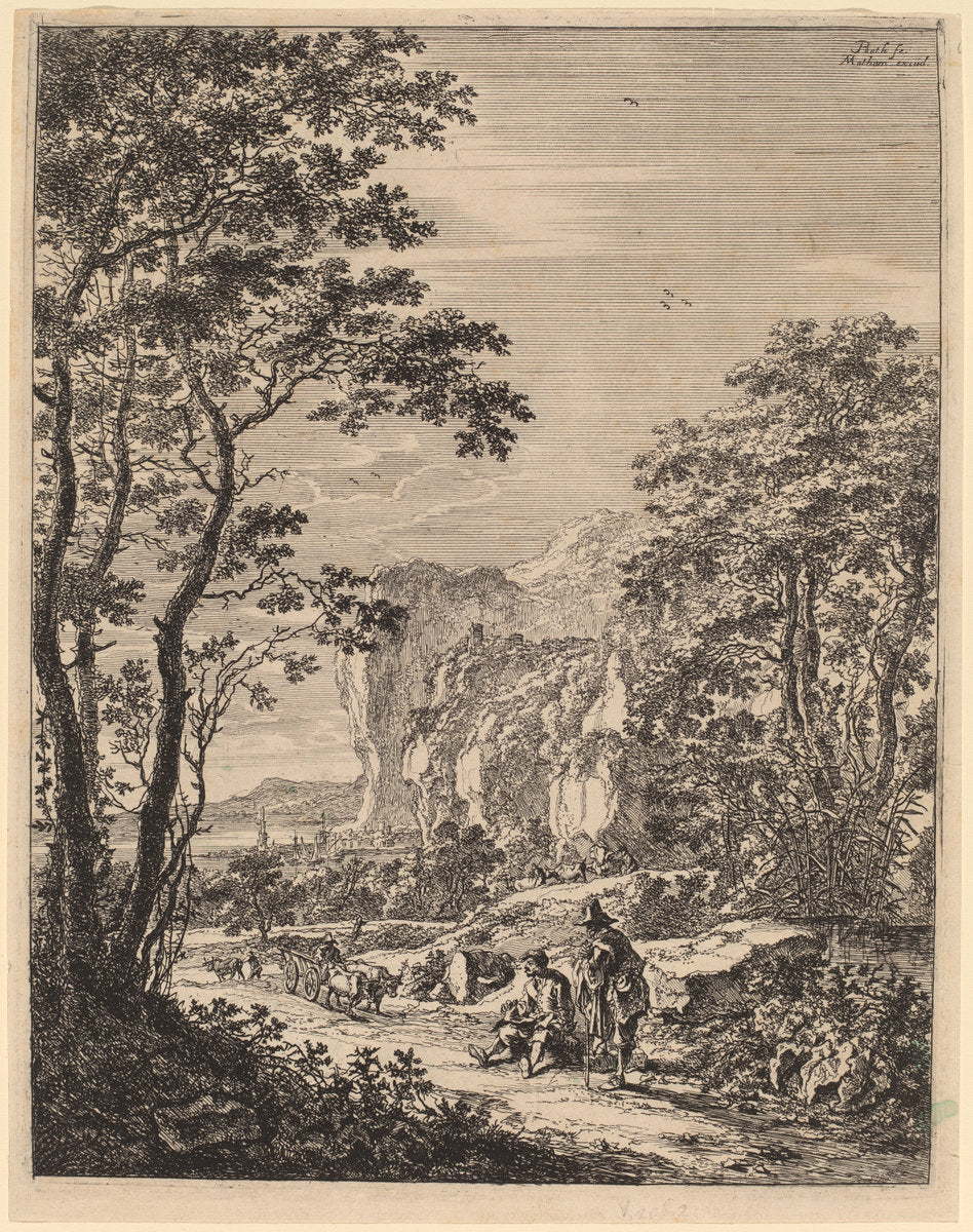The Ox-Cart: View between Ancona and Sinigaglia by Jan Both (Dutch, 1615/1618 - 1652), 16X12"(A3)Poster Print