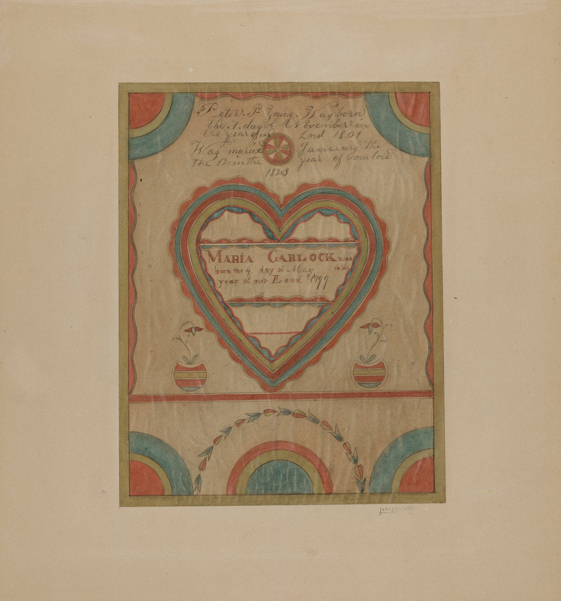 Pa. German Birth Certificate by John Wilkes (American, active c. 1935), 16X12"(A3)Poster Print