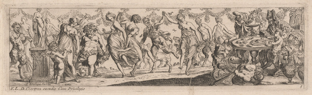 Dancing Nymphs and Satyrs by Pierre Brebiette (French, 1598 - c. 1650), 16X12"(A3)Poster Print