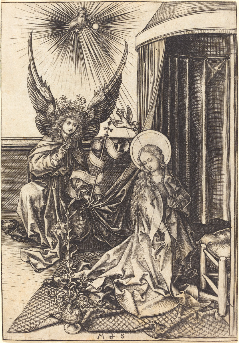 The Annunciation by Martin Schongauer (German, c. 1450 - 1491), 16X12"(A3)Poster Print