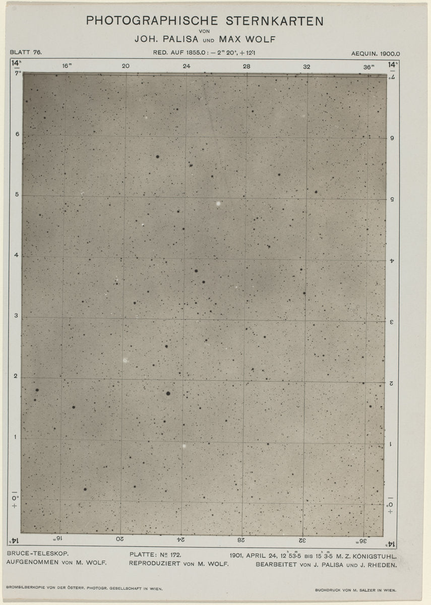 Photographische Sternkarten (April 24, 1901) by Max Wolf and Joh. Palisa (German, active late 19th - early 20th century), 16X12"(A3)Poster Print