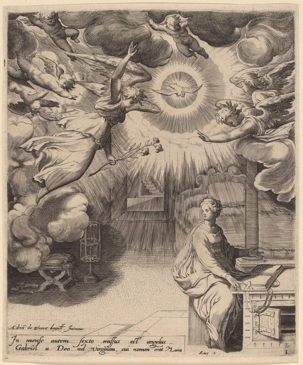 The Annunciation by Adriaan de Weerdt (Flemish, c. 1510 - c. 1590), 16X12"(A3)Poster Print