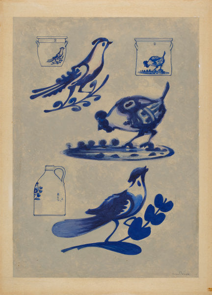 Bird Decorations on Stoneware by Charles Caseau (American, active c. 1935), 16X12"(A3)Poster Print