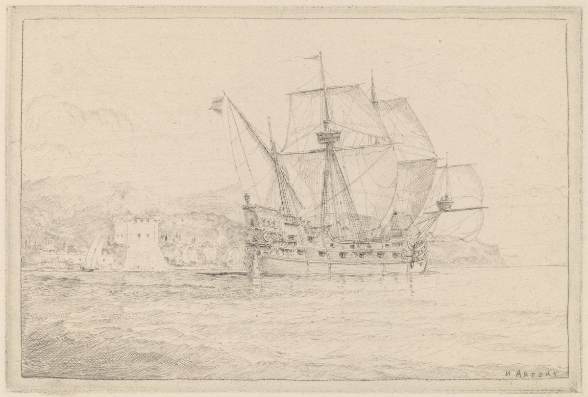 Ship under Sail by N. Artsay (Unknown, active probably 19th century), 16X12"(A3)Poster Print