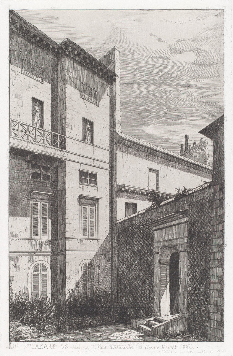 Rue St. Lazare 56, Maison de Paul Delaroche et Horace Vernet by Adolphe Théodore Jules Martial Potémont (French, 1828 - 1883), 16X12"(A3)Poster Print