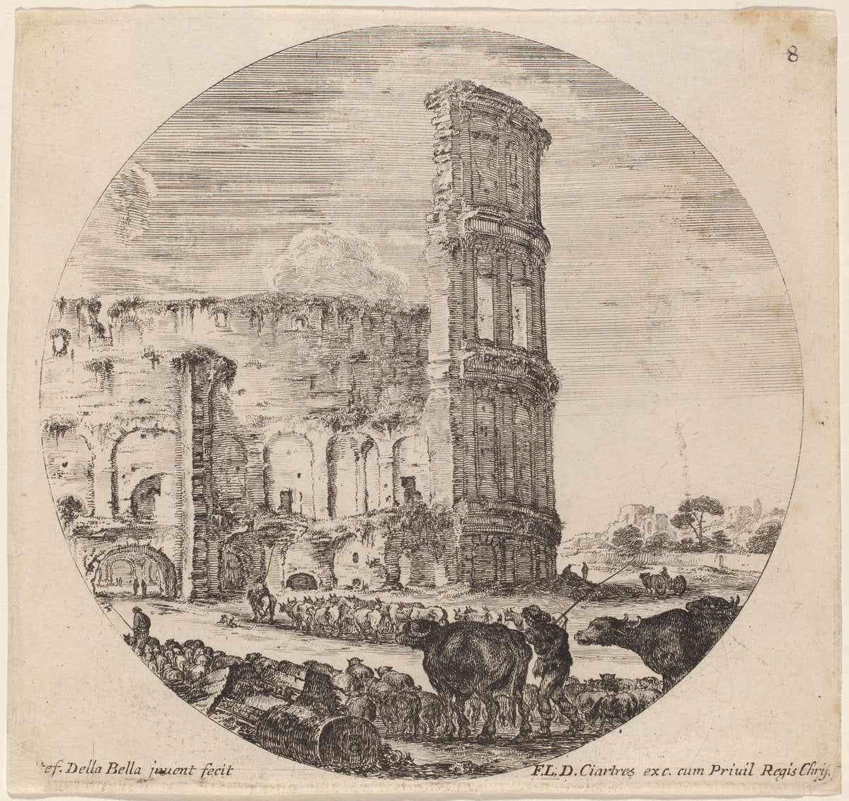 Colosseum by Stefano Della Bella (Italian, 1610 - 1664), 16X12"(A3)Poster Print