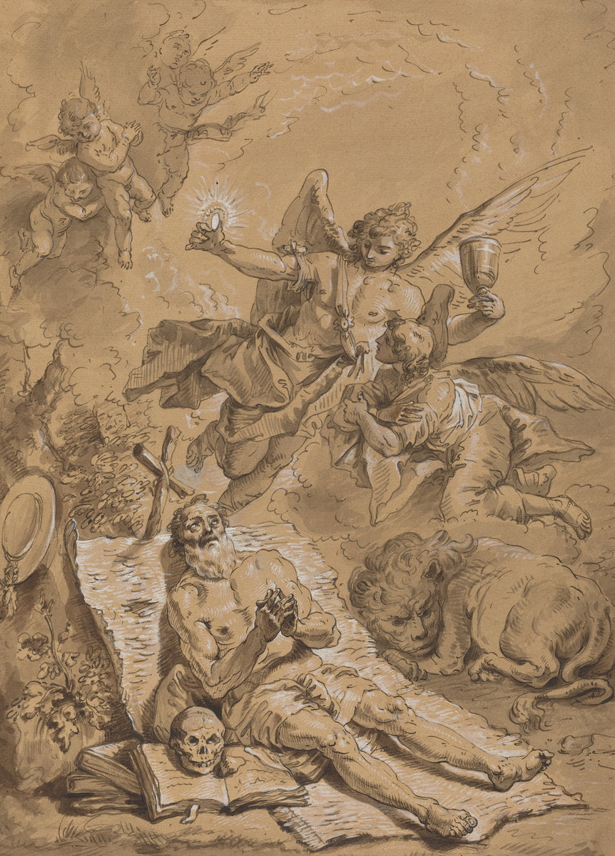 18th century by Follower of Francesco Fontebasso (Last Communion of Saint Jerome), 16X12"(A3)Poster Print