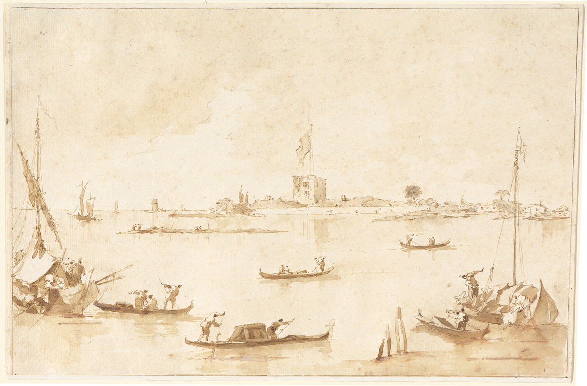 The Fortress of San Andrea from the Lagoon by Francesco Guardi (Venetian, 1712 - 1793), 16X12"(A3)Poster Print