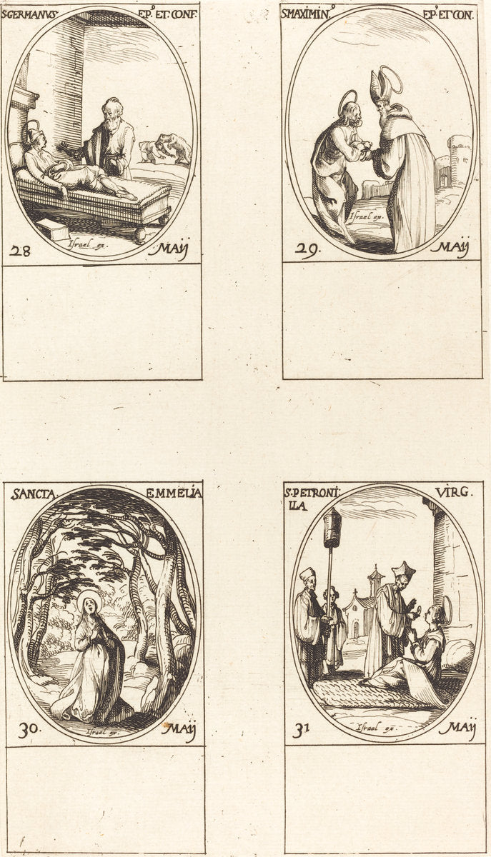 St. Germanus of Paris; St. Maximinus; St. Emmelia; St. Petronilla by Jacques Callot (French, 1592 - 1635), 16X12"(A3)Poster Print
