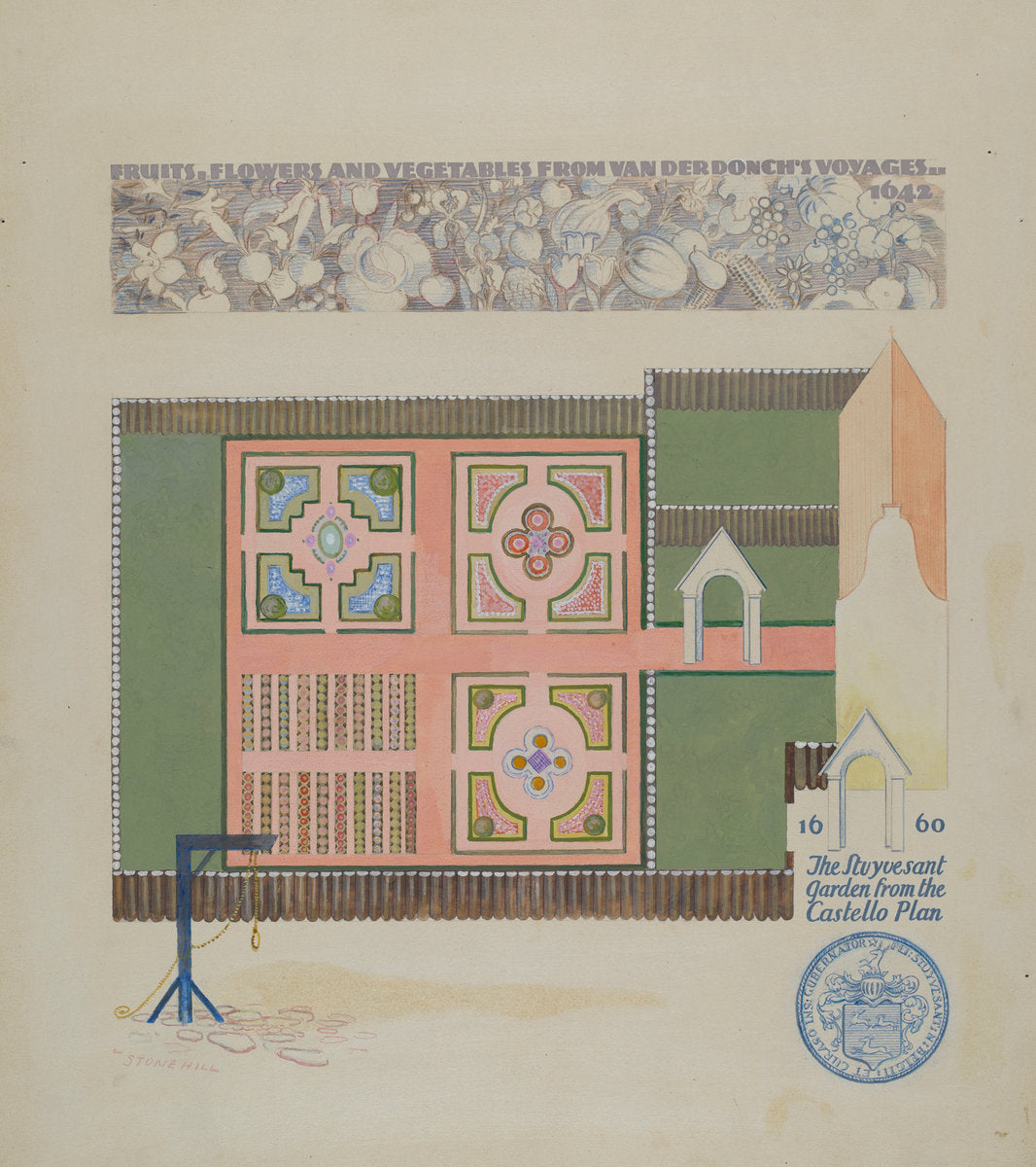 Peter Stuyvesant Garden by George Stonehill (American, active c. 1935), 16X12"(A3)Poster Print