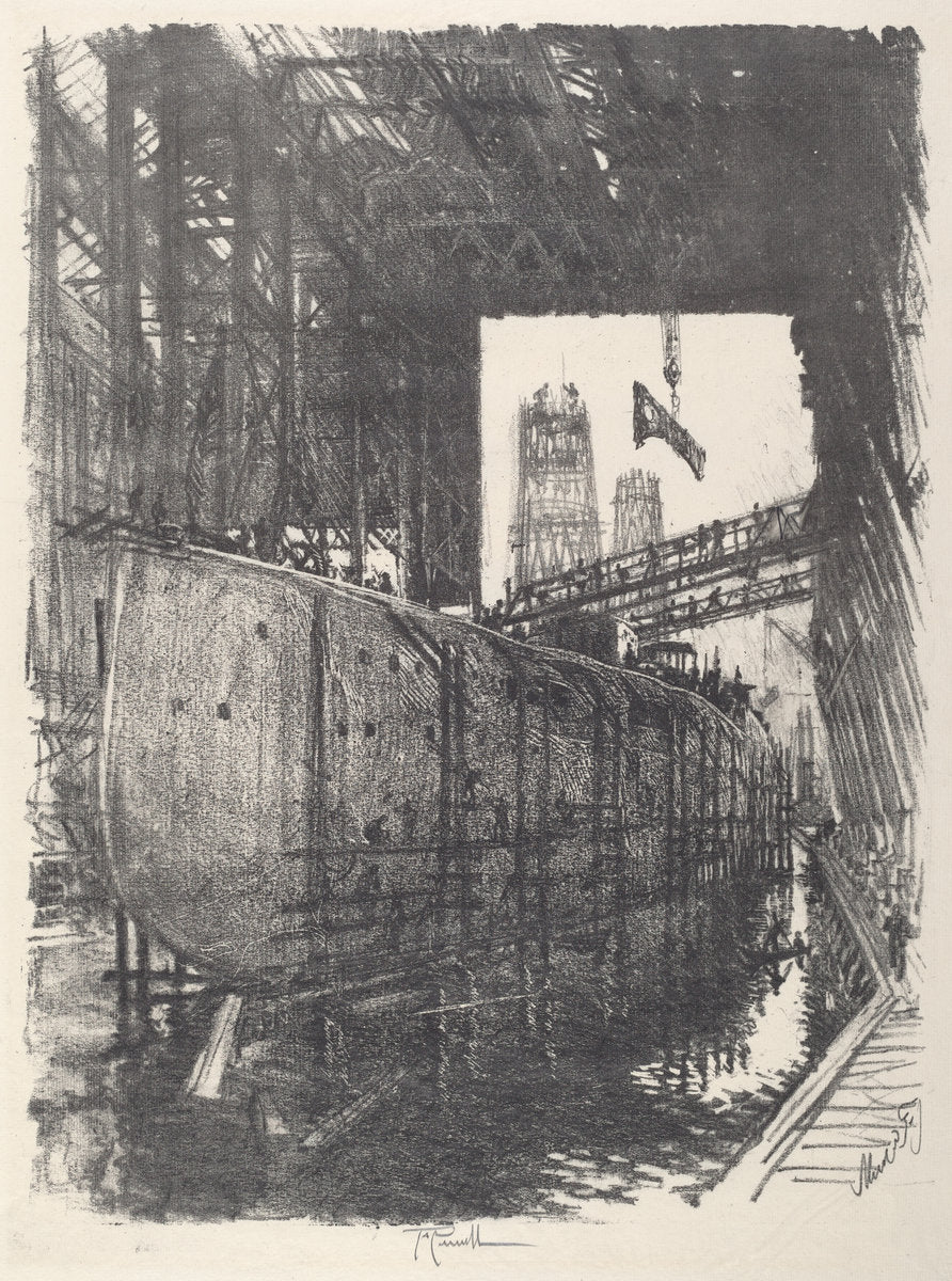 Building the Battleship by Joseph Pennell (American, 1857 - 1926), 16X12"(A3)Poster Print